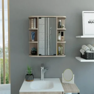 Medicine Cabinet Milano, Six External Shelves Mirror, Light Gray Finish