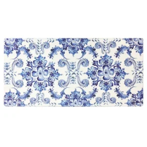 Oversized 20"x39" Anti-Fatigue Embossed Floor Mat (POPPY SKETCH TILE BLUE)